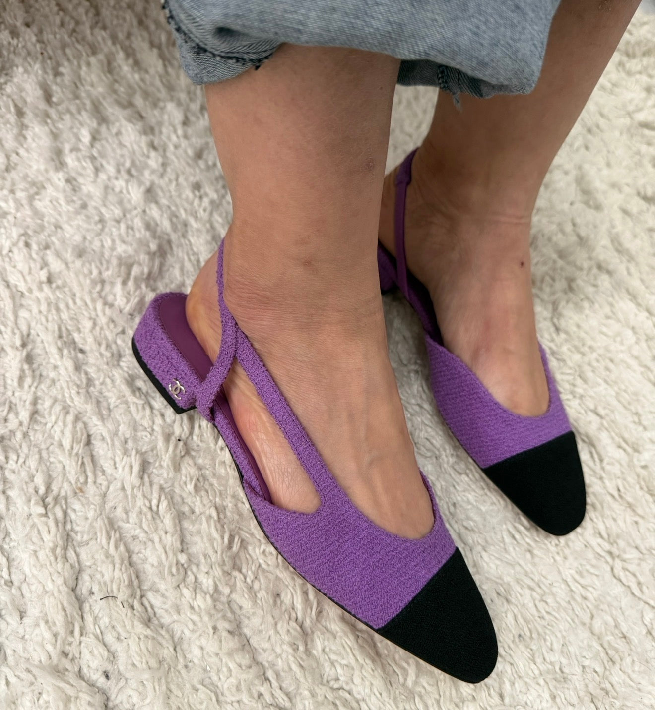 Chanel Purple Tweed Slingback Flats