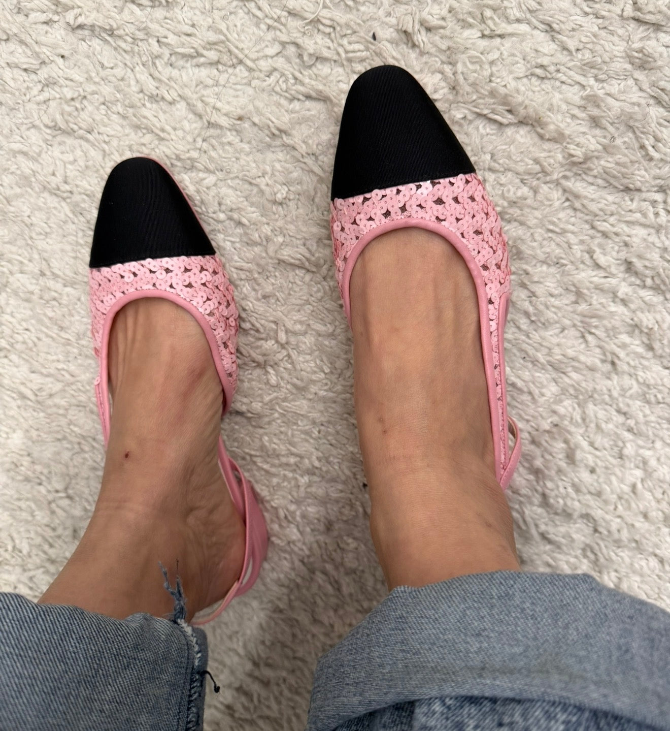 Chanel Pink Sequins Slingback Flats