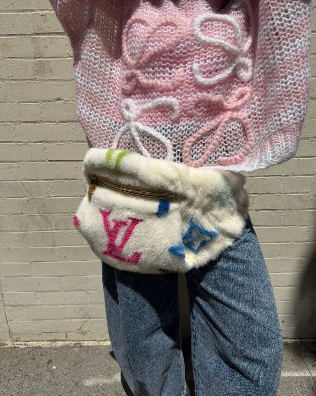 Louis Vuitton X Takashi Murakami White Mink Bumbag With Ostrich and Multicolors Monogram