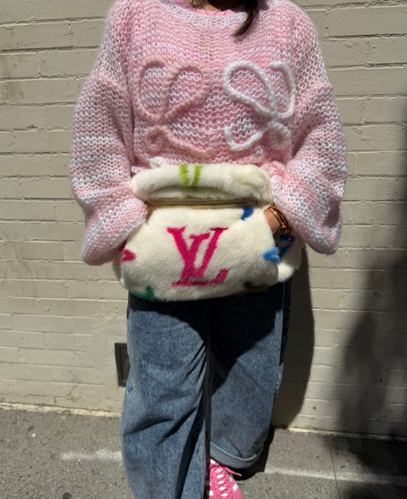 Louis Vuitton X Takashi Murakami White Mink Bumbag With Ostrich and Multicolors Monogram
