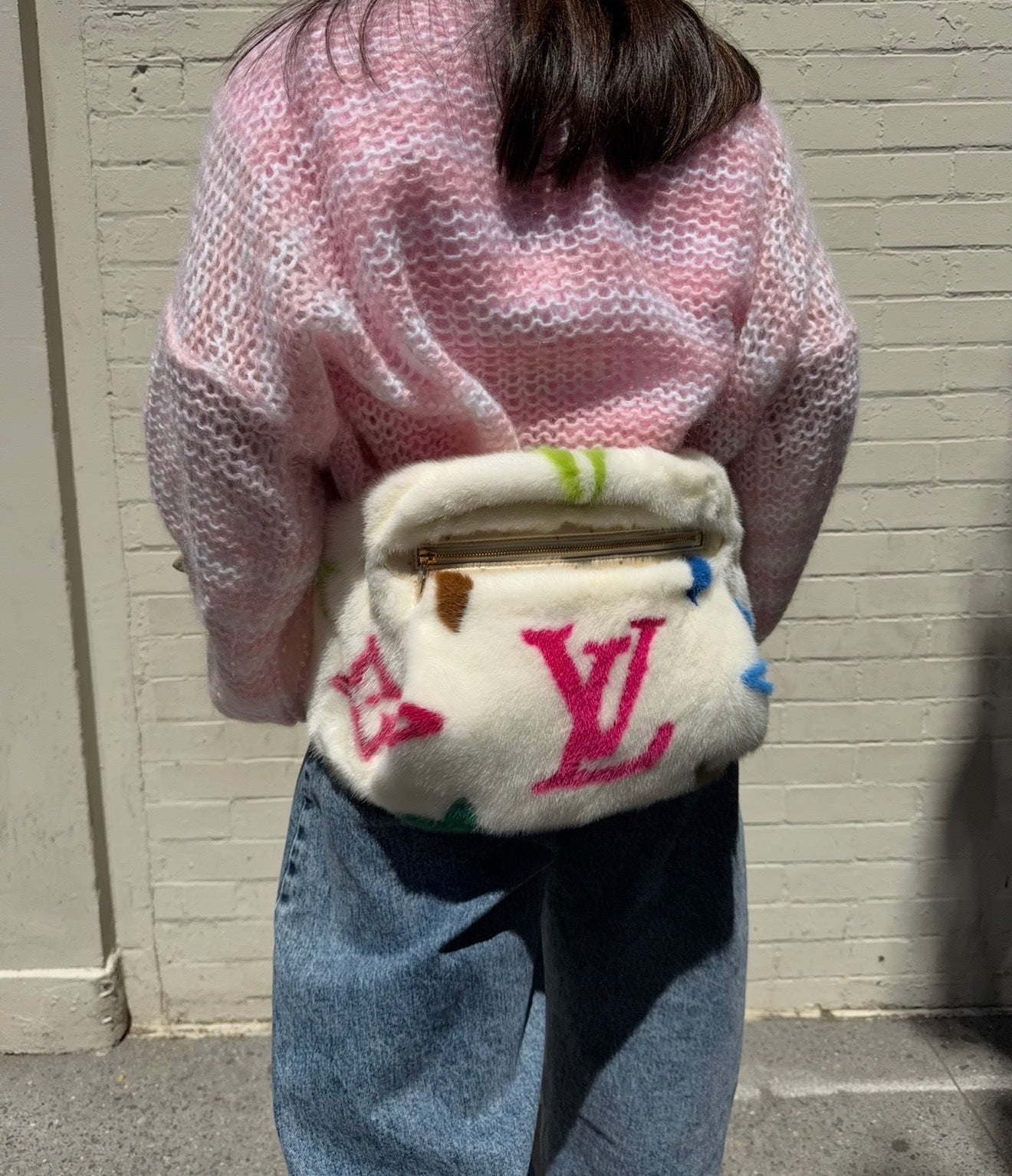 Louis Vuitton X Takashi Murakami White Mink Bumbag With Ostrich and Multicolors Monogram