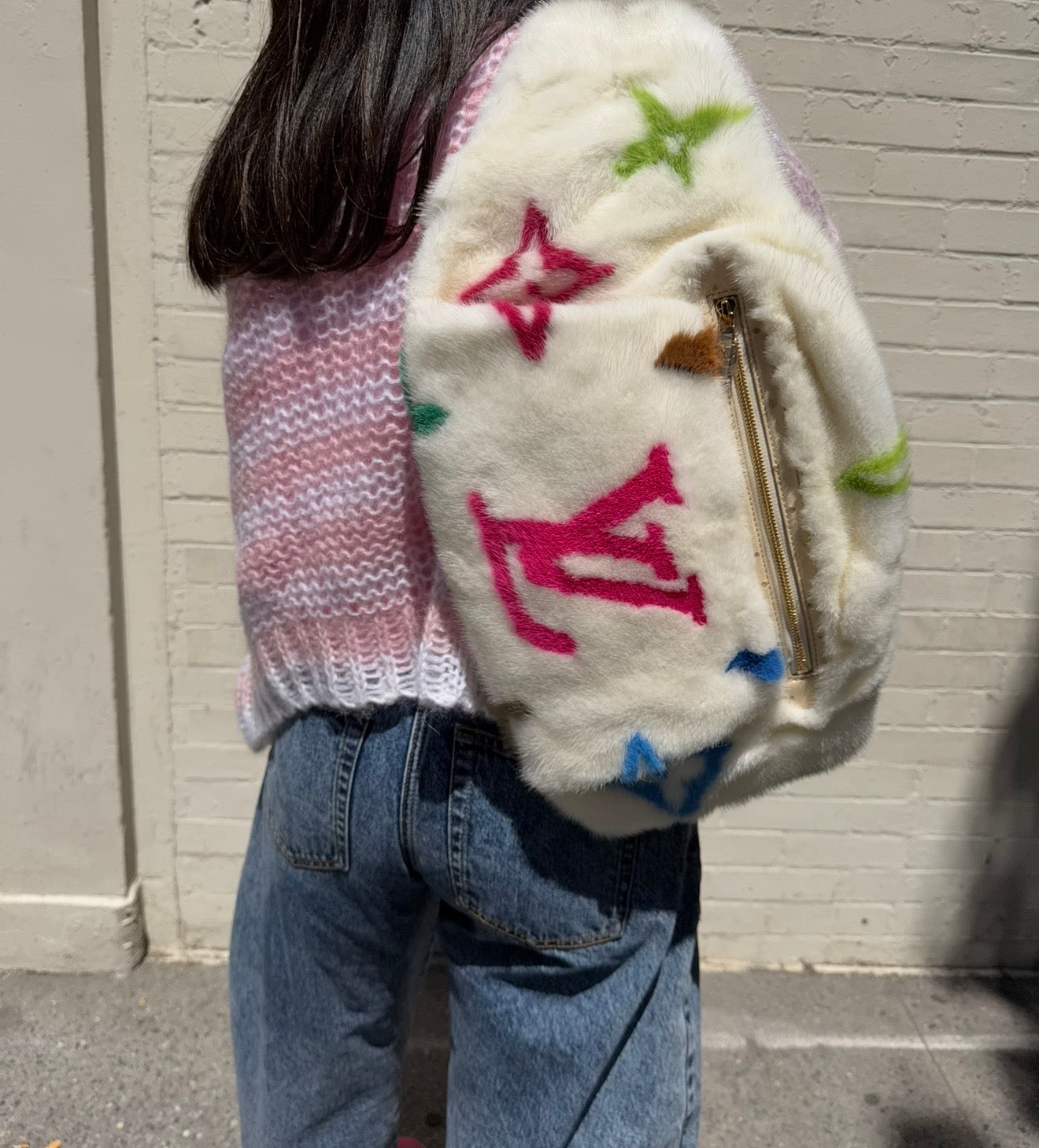Louis Vuitton X Takashi Murakami White Mink Bumbag With Ostrich and Multicolors Monogram
