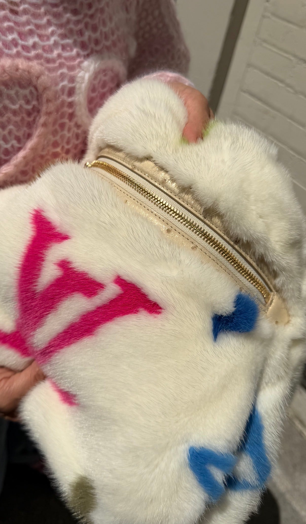 Louis Vuitton X Takashi Murakami White Mink Bumbag With Ostrich and Multicolors Monogram