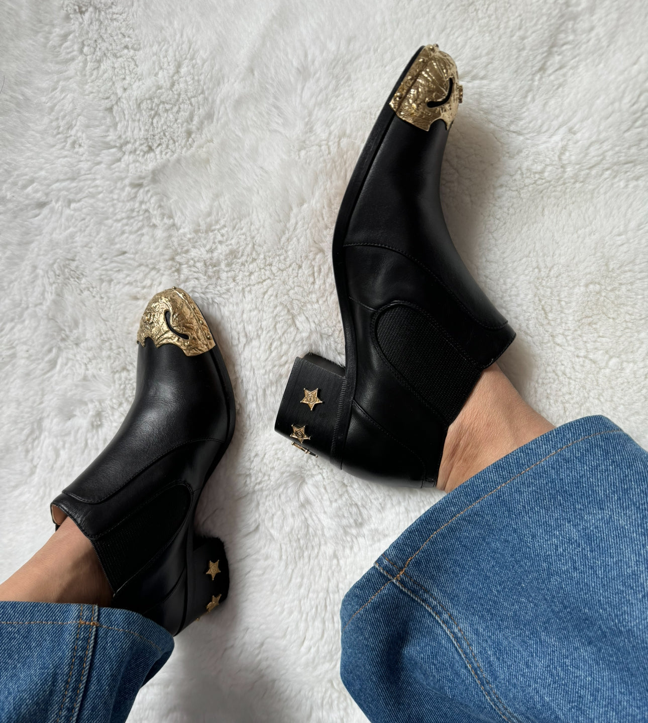 Chanel Black Dallas Paris Cowboy Boots