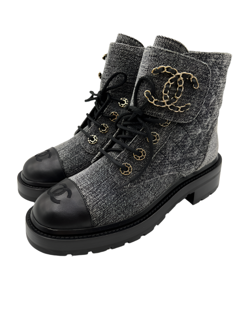 Chanel Denim Combat Boots