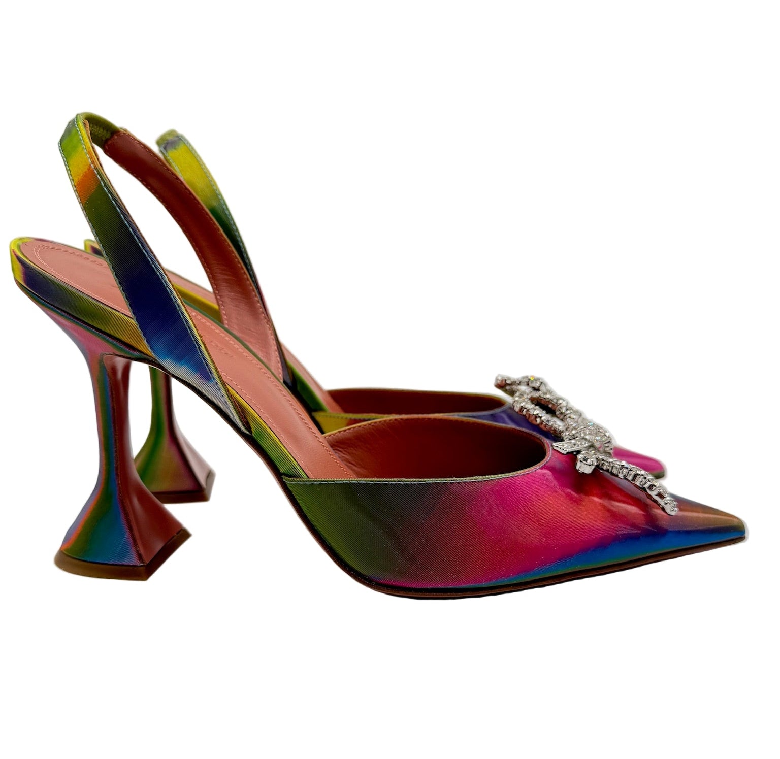 Amina Muaddi Rosie Multicolor Rainbow Slingback Heels