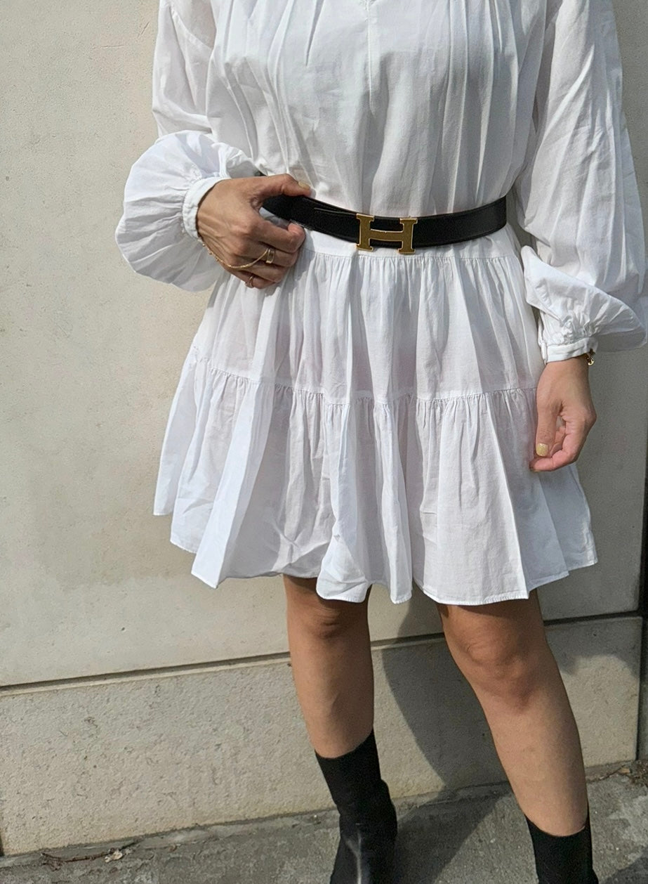 Hermès Black Leather Belt with H Buckle