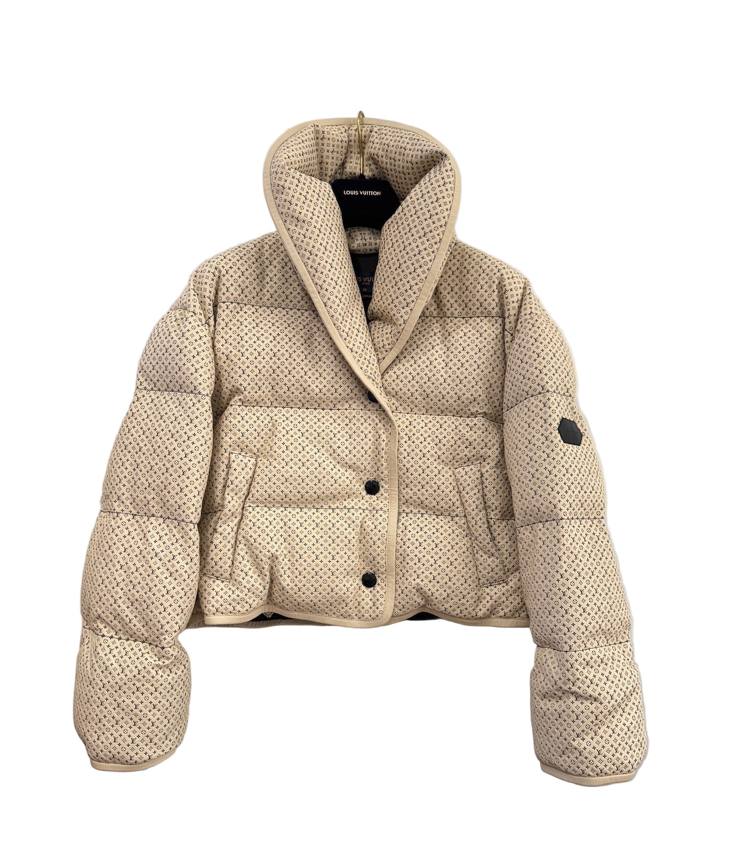 Louis Vuitton Cream Leather Puffer Jacket with Mini Monograms