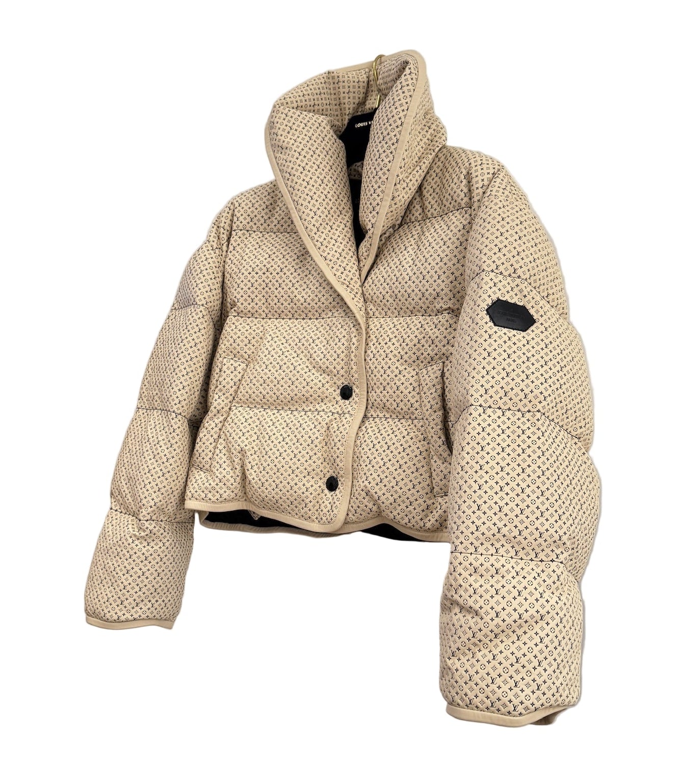 Louis Vuitton Cream Leather Puffer Jacket with Mini Monograms