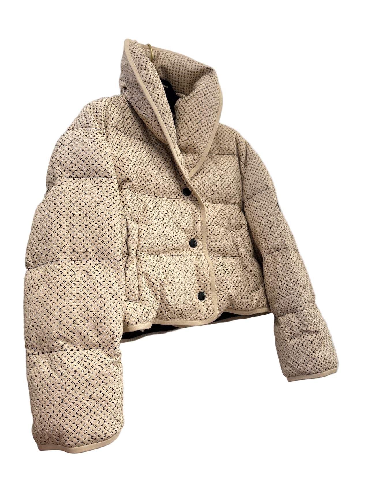 Louis Vuitton Cream Leather Puffer Jacket with Mini Monograms