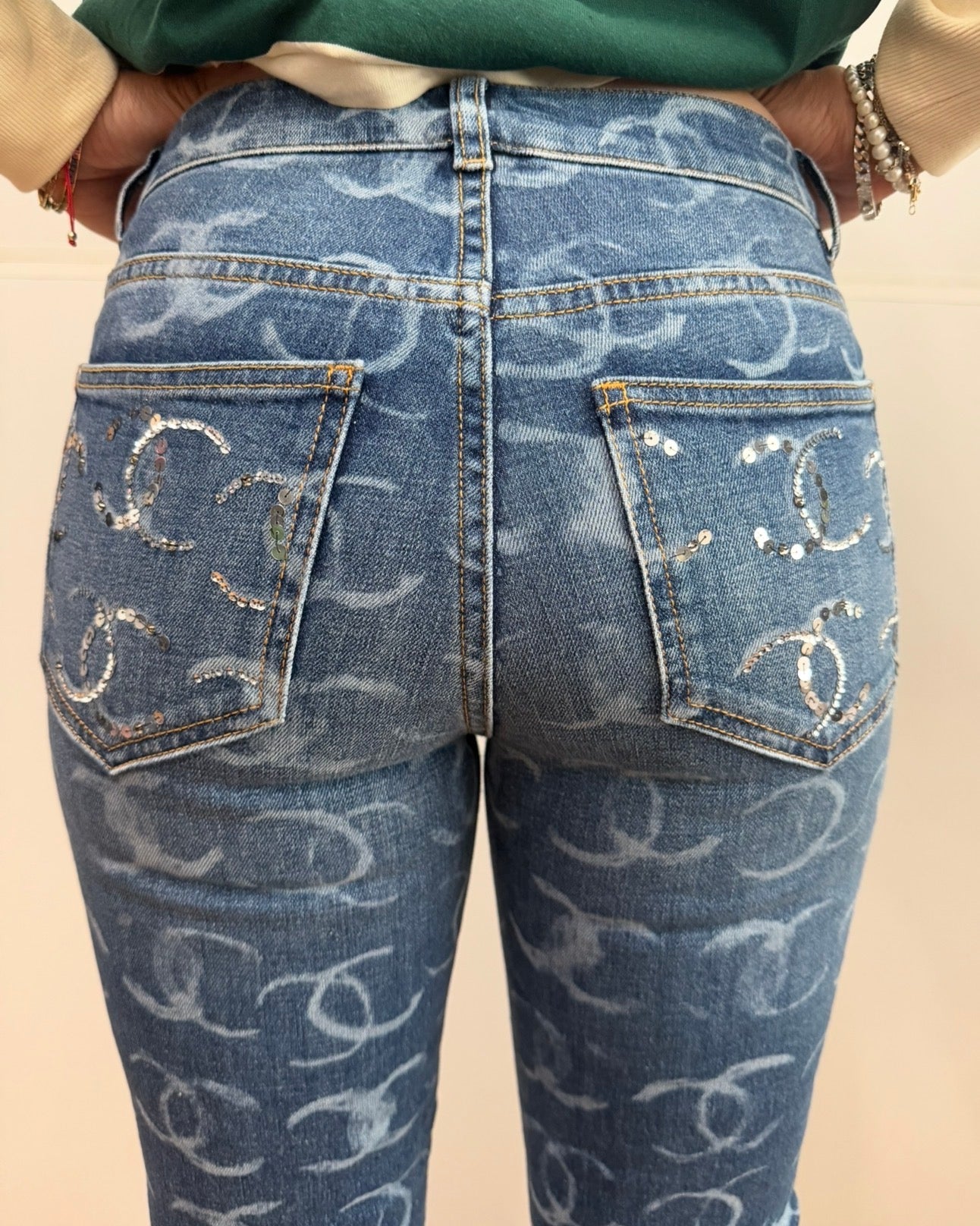 Chanel Blue Denim Skinny Jeans With CC Logos