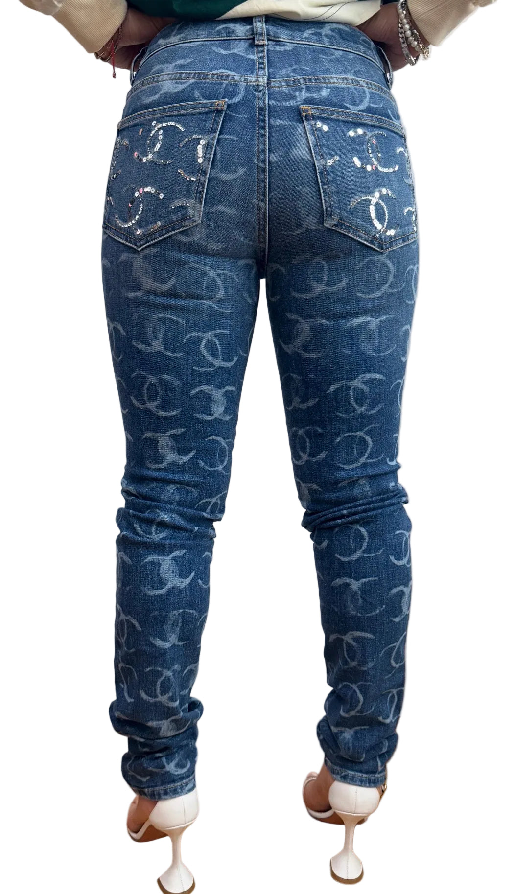 Chanel Blue Denim Skinny Jeans With CC Logos