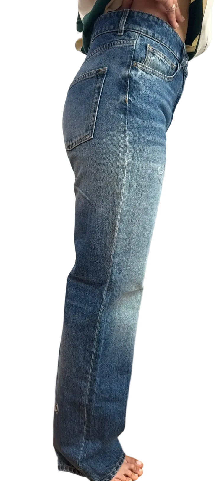 Chanel Blue Denim Jeans with Heart Embroidery