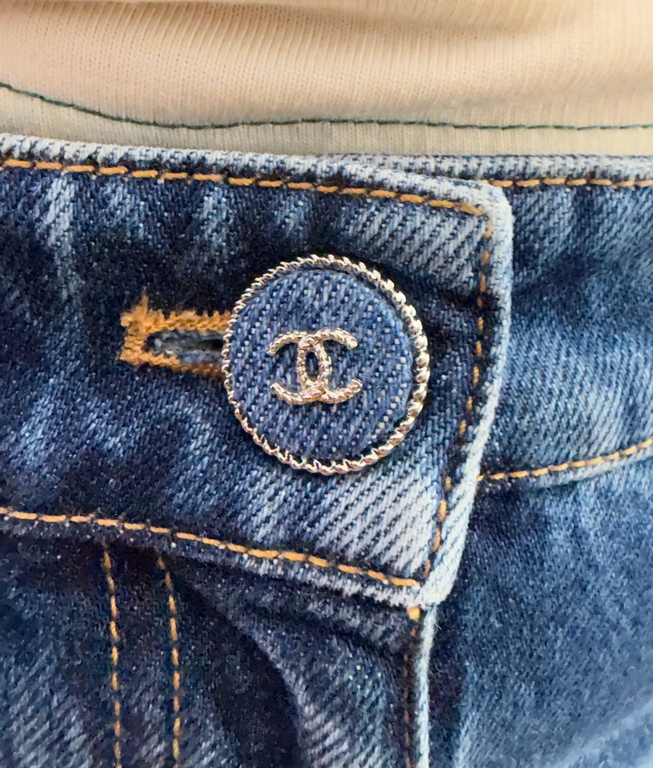 Chanel Blue Denim Jeans with Heart Embroidery