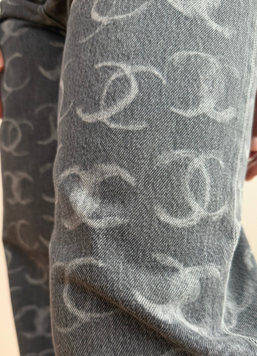 Chanel Black Denim Wide Leg Jeans with CC Logos