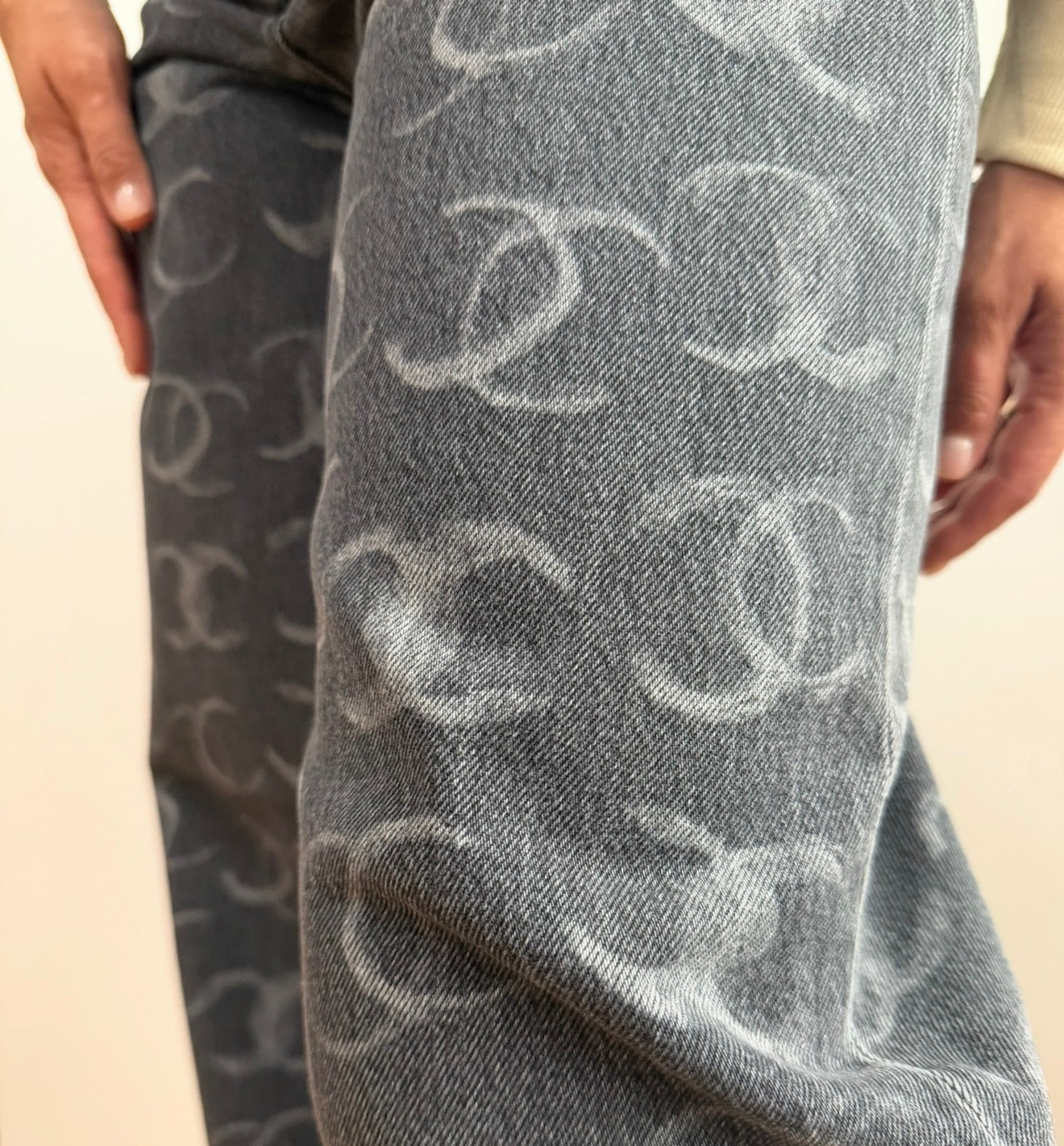 Chanel Black Denim Wide Leg Jeans with CC Logos