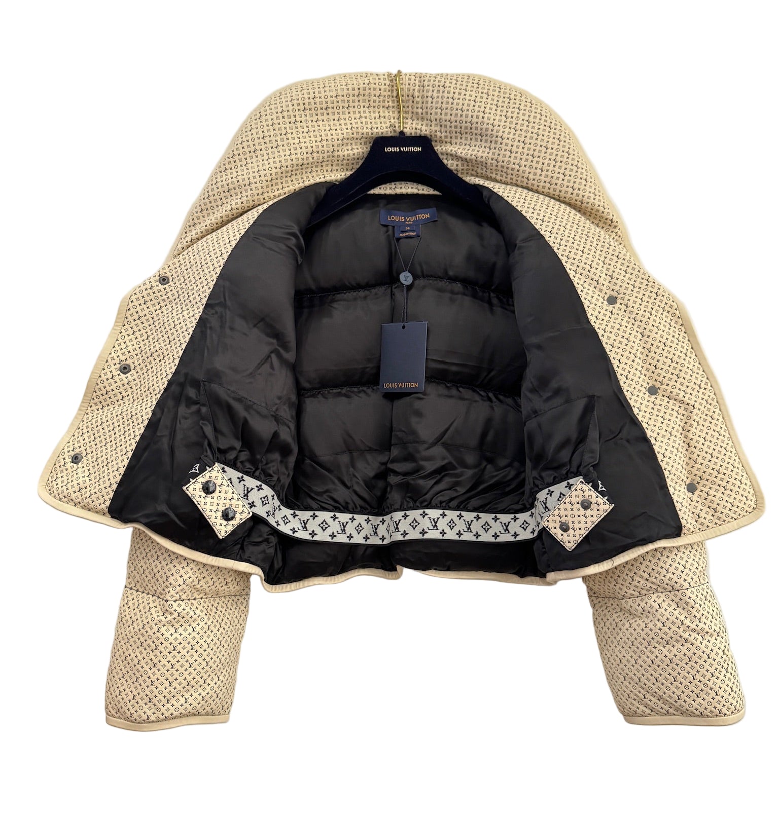 Louis Vuitton Cream Leather Puffer Jacket with Mini Monograms