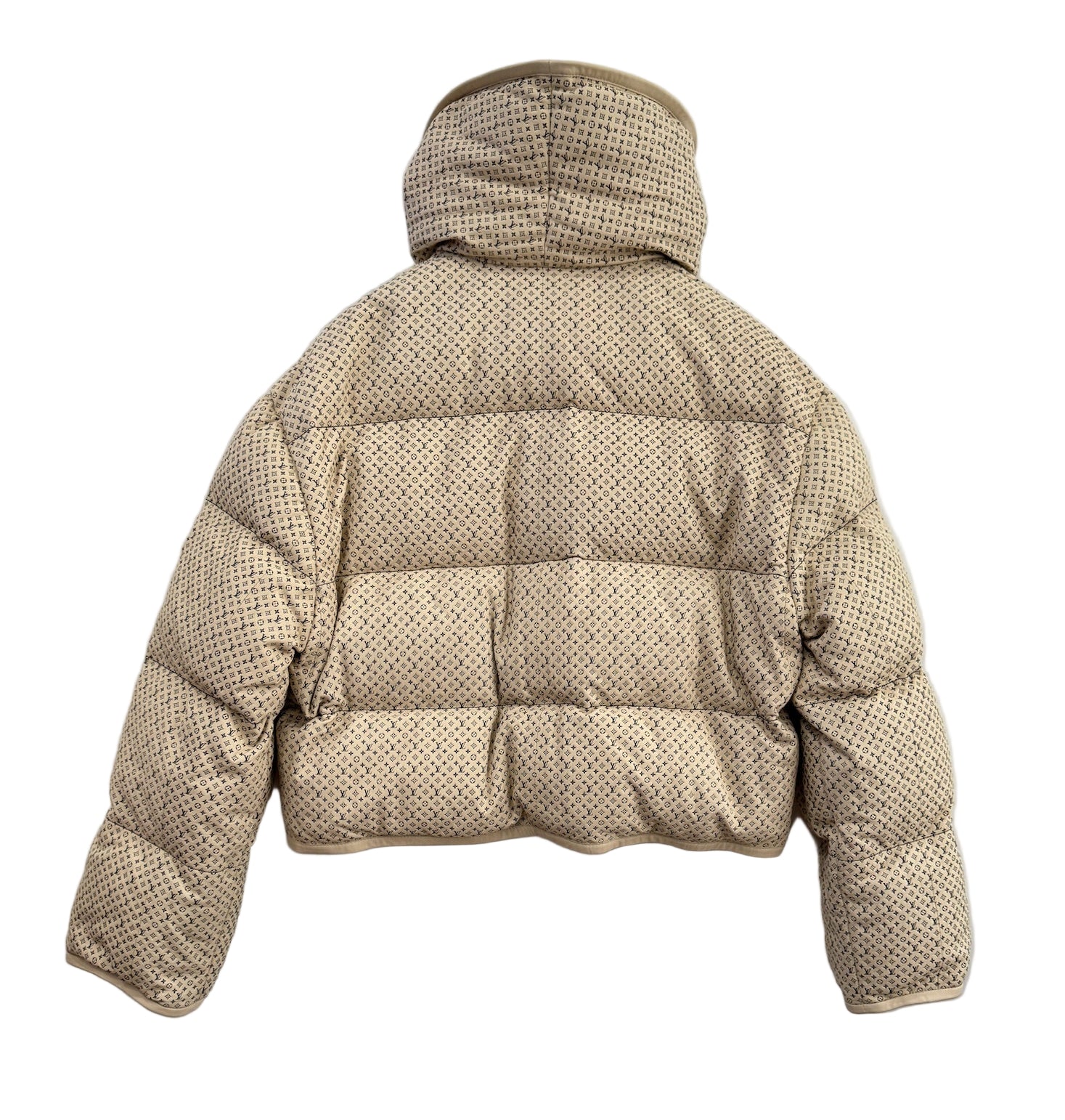 Louis Vuitton Cream Leather Puffer Jacket with Mini Monograms
