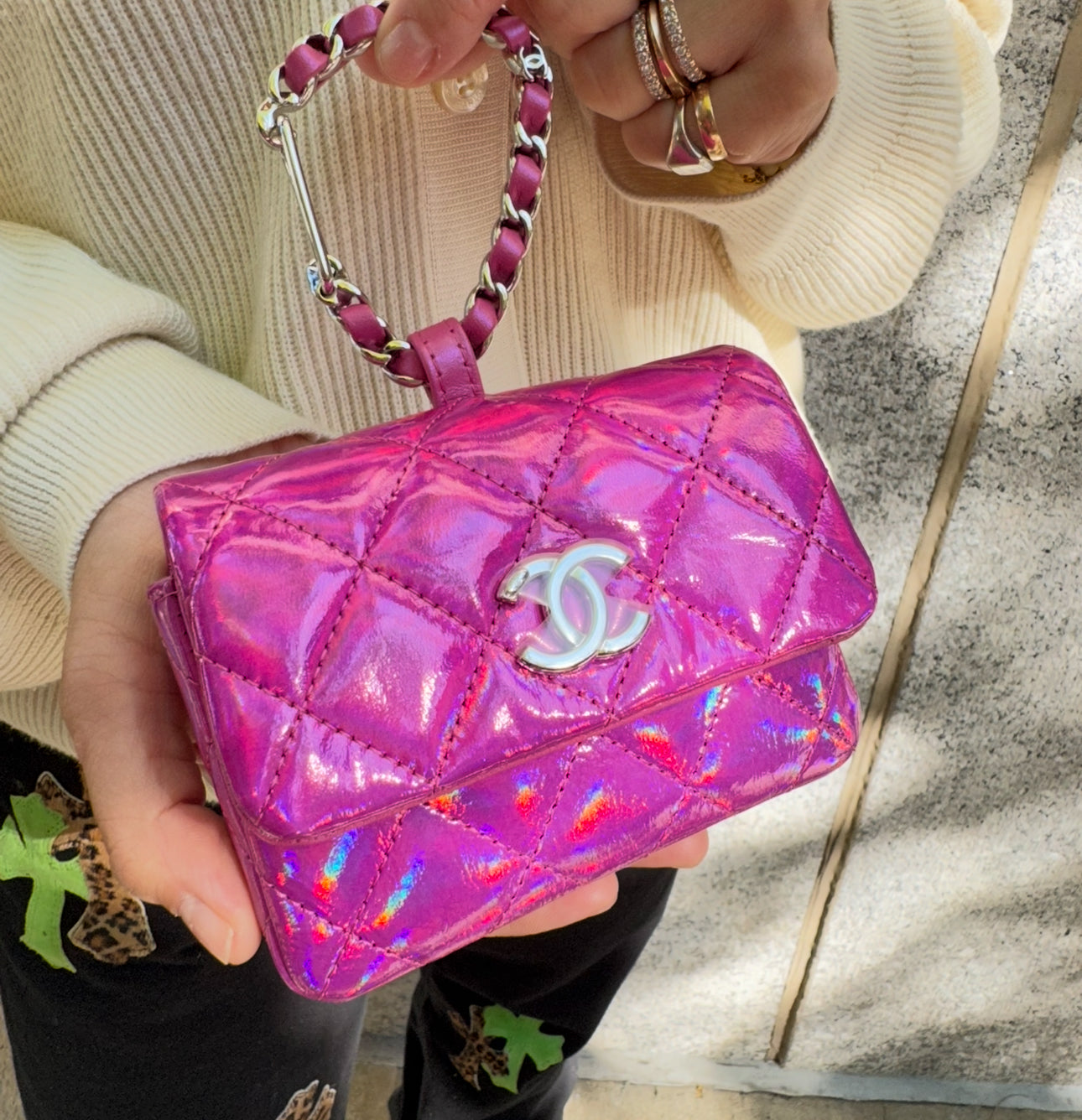 Chanel Pink Iridescent Mirror Bag Charm