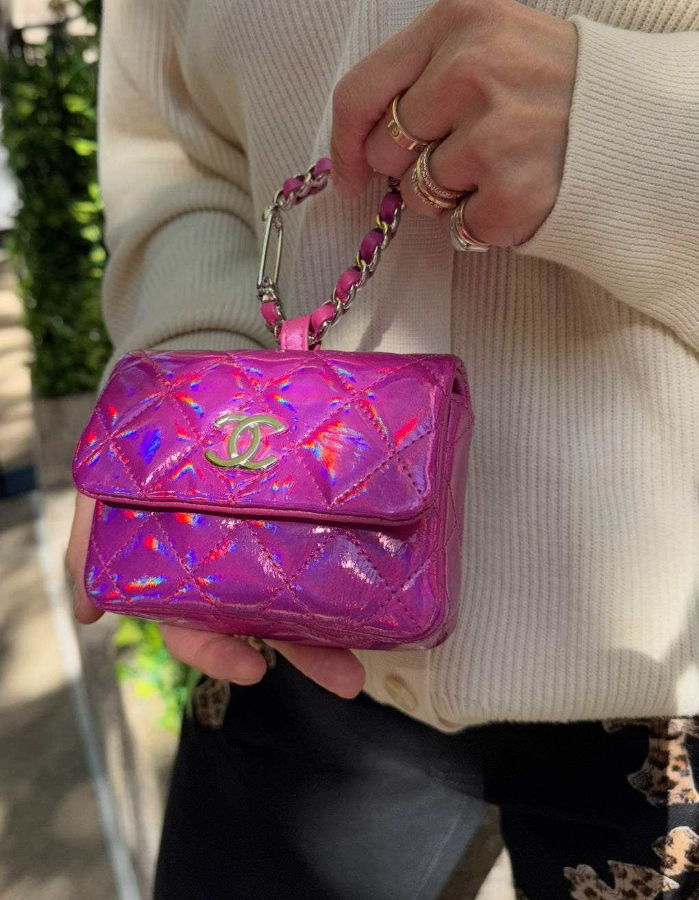 Chanel Pink Iridescent Mirror Bag Charm