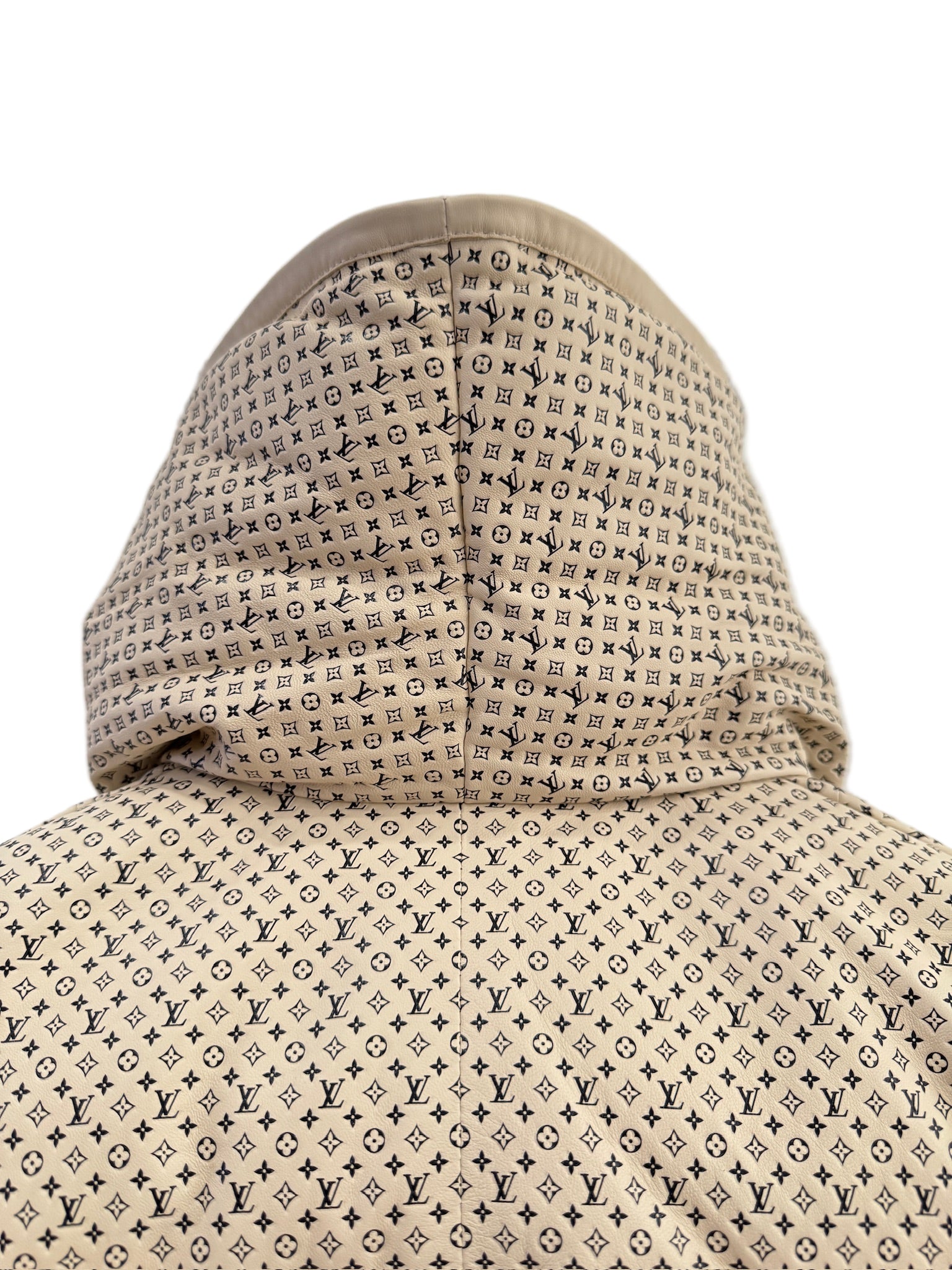 Louis Vuitton Cream Leather Puffer Jacket with Mini Monograms
