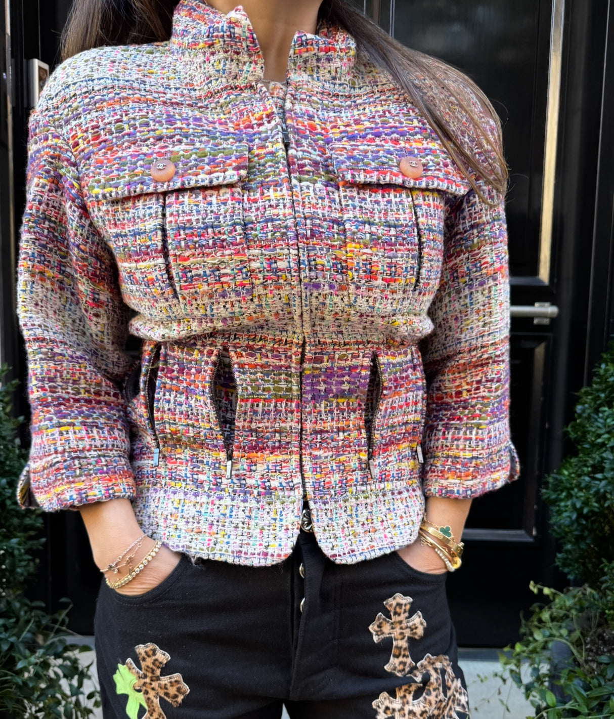 CHANEL Multicolor Tweed Jacket with Zippers