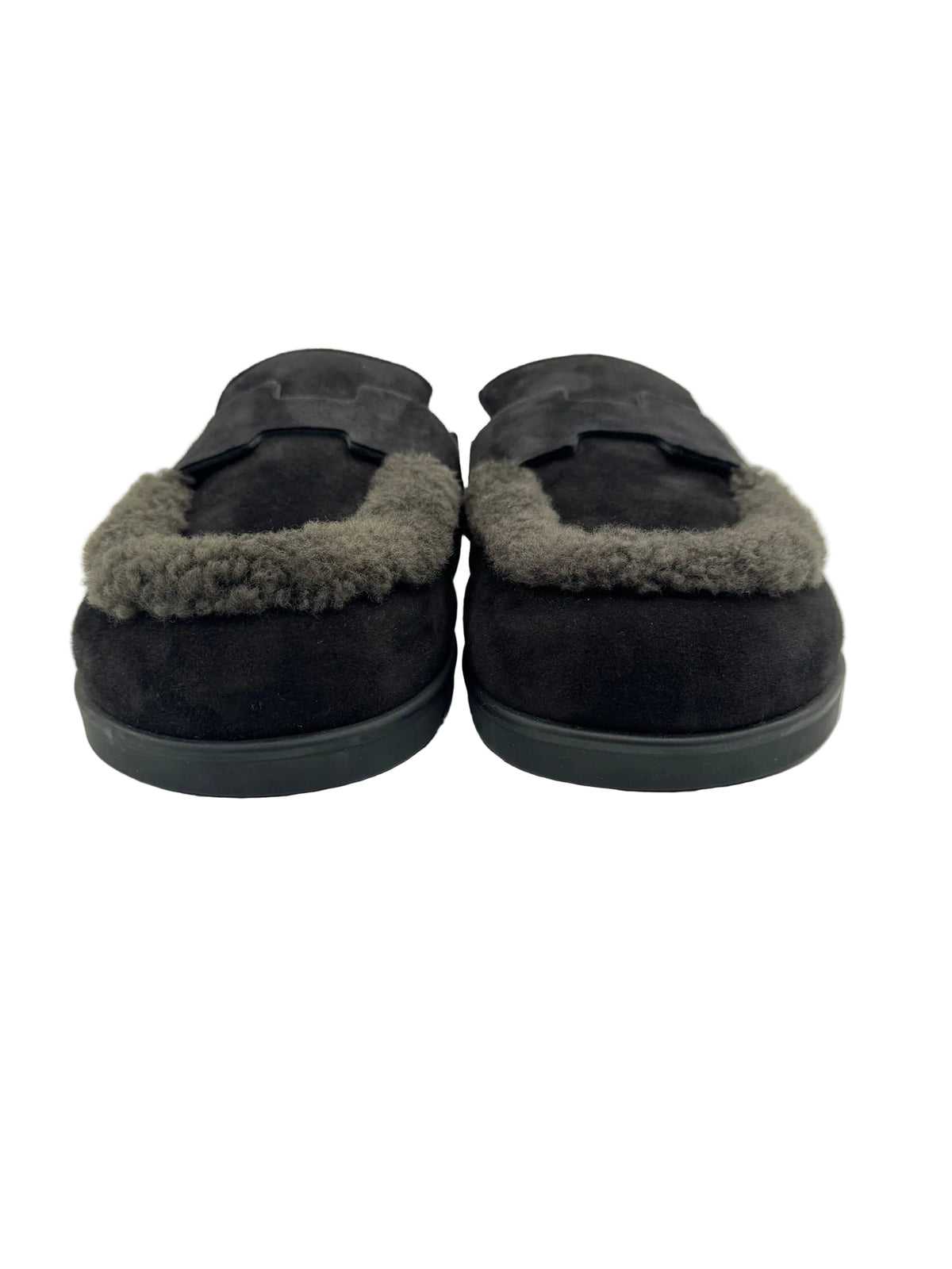 Hermès Black Shearling Go Mules