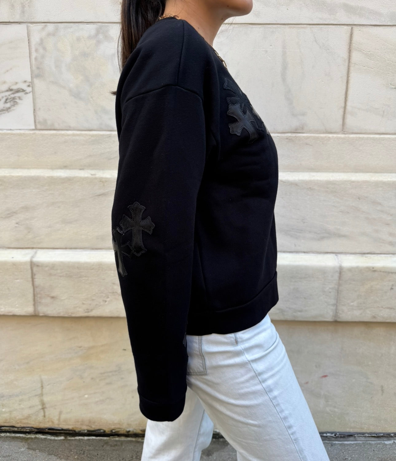 Chrome Hearts Black Sweater Black Leather and Ponyhair Cross Patches