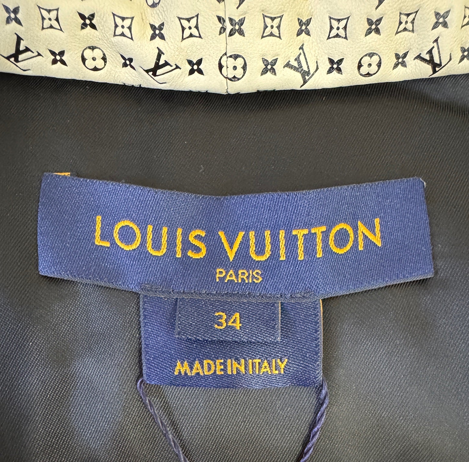 Louis Vuitton Cream Leather Puffer Jacket with Mini Monograms