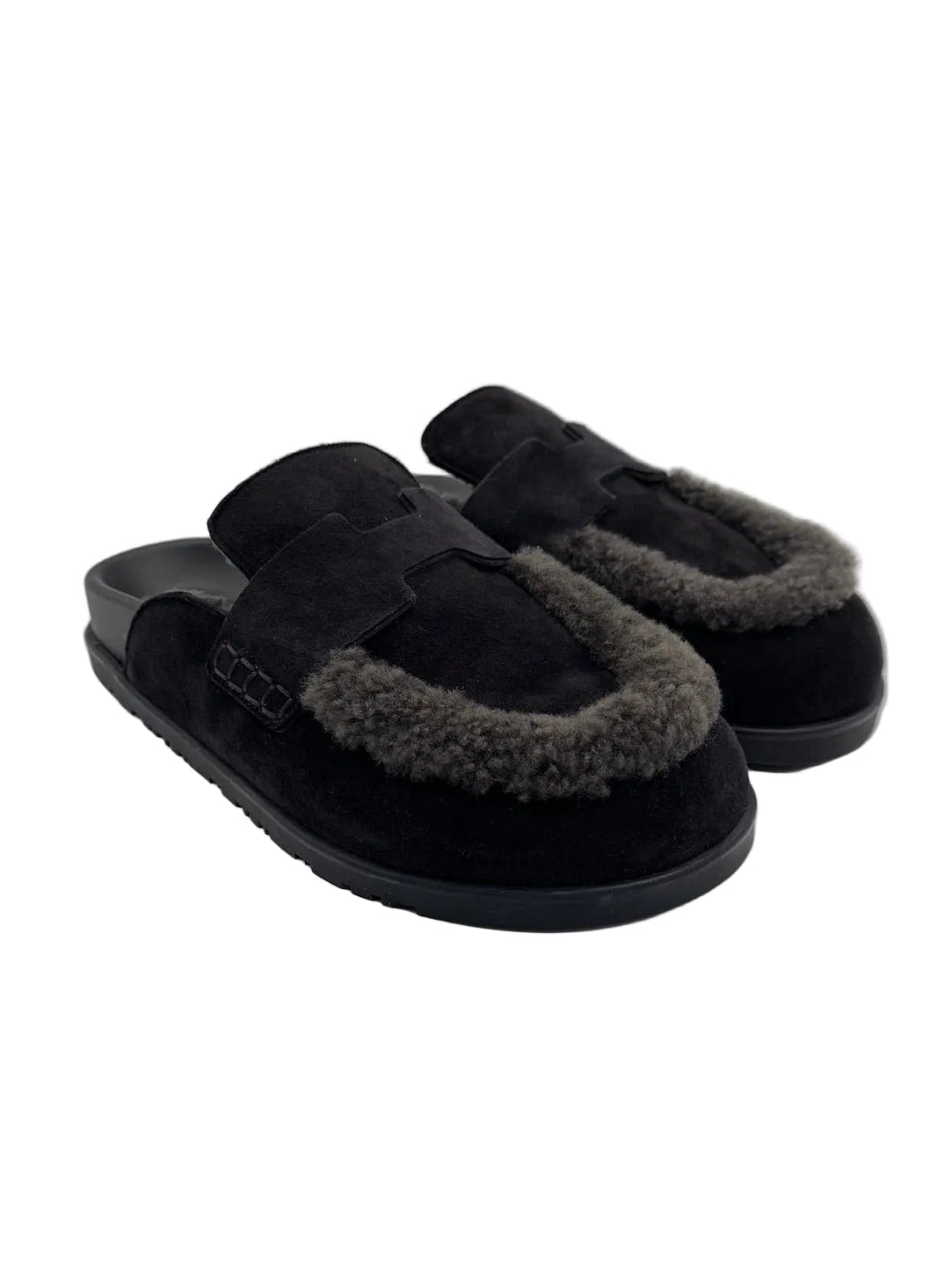 Hermès Black Shearling Go Mules