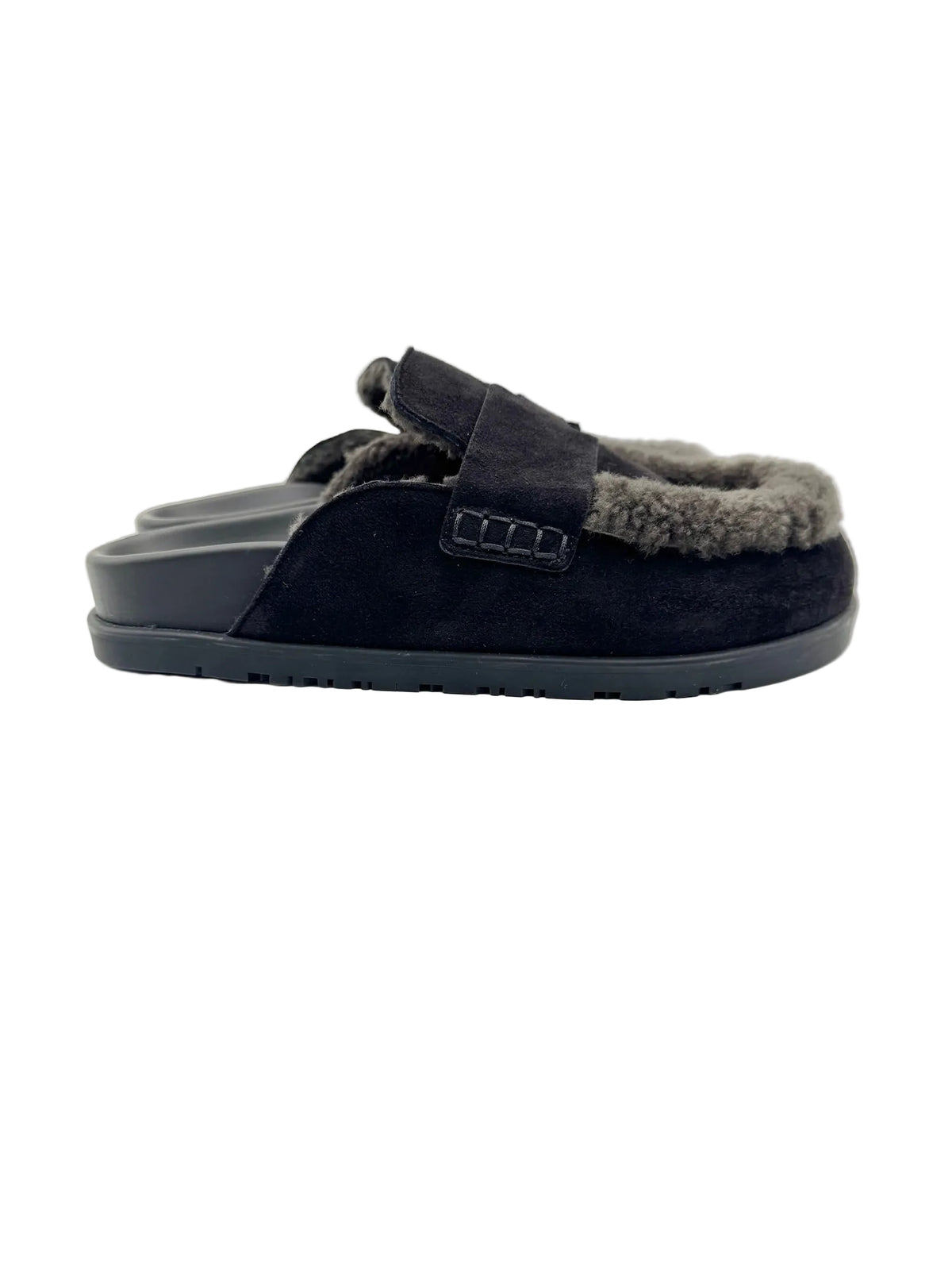 Hermès Black Shearling Go Mules
