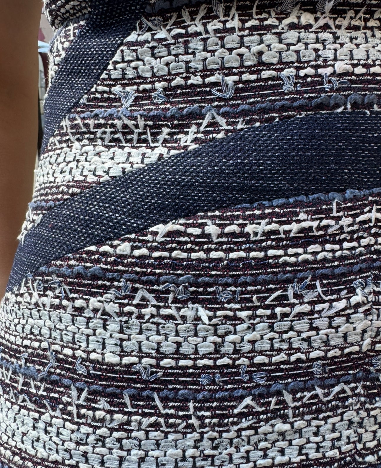 CHANEL Blue White Tweed Short Sleeve Dress