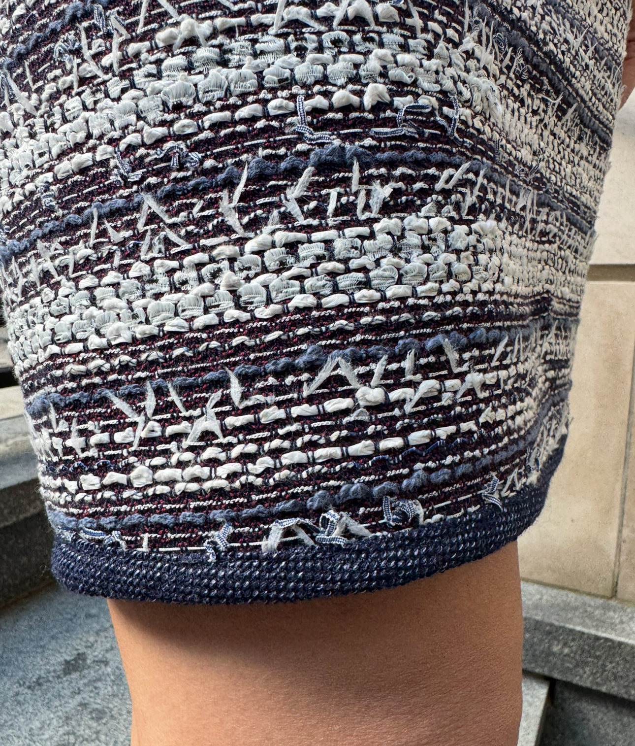 CHANEL Blue White Tweed Short Sleeve Dress