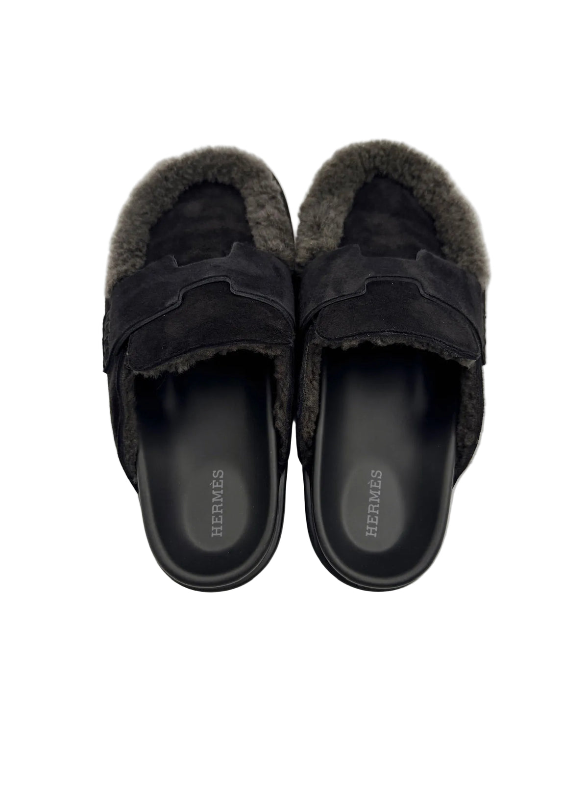 Hermès Black Shearling Go Mules