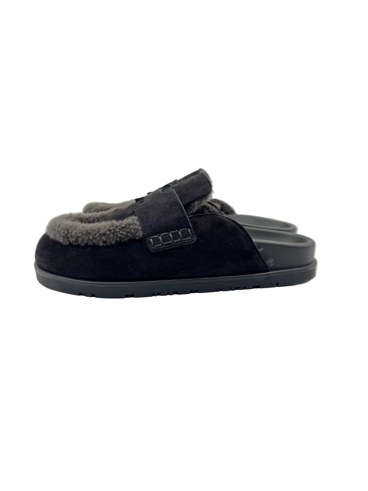 Hermès Black Shearling Go Mules