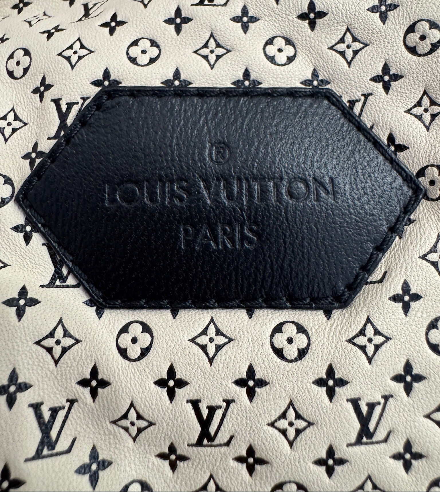 Louis Vuitton Cream Leather Puffer Jacket with Mini Monograms
