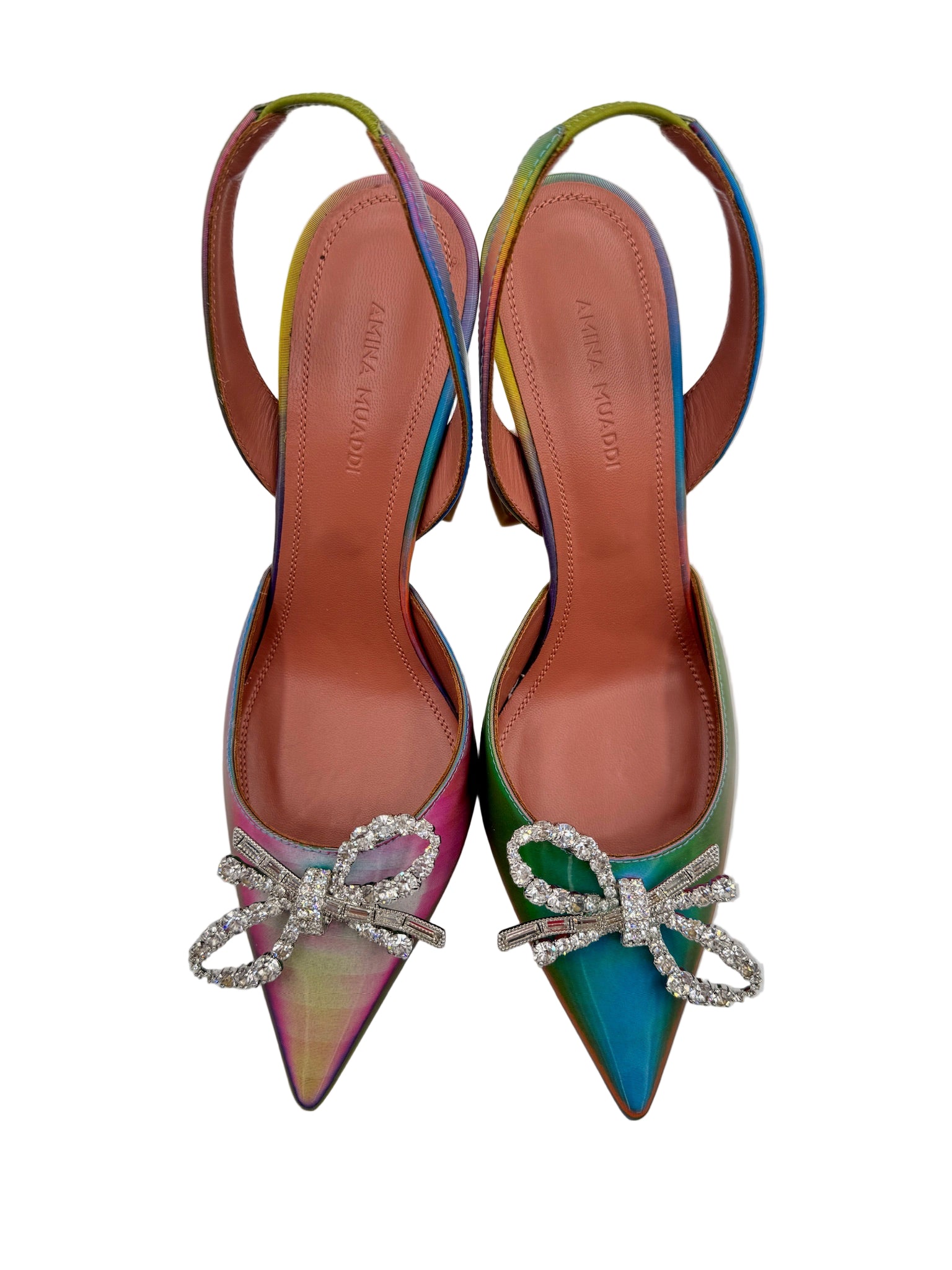 Amina Muaddi Rosie Multicolor Rainbow Slingback Heels