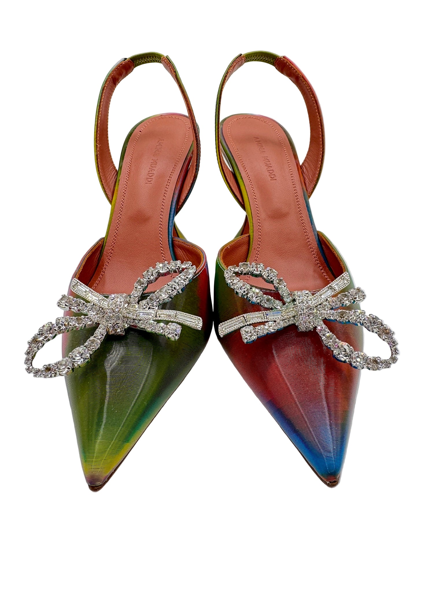 Amina Muaddi Rosie Multicolor Rainbow Slingback Heels