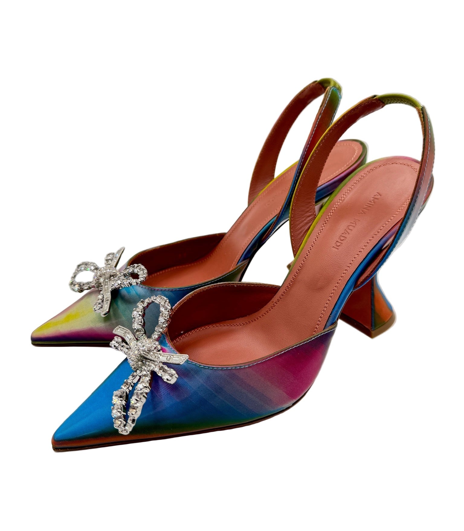 Amina Muaddi Rosie Multicolor Rainbow Slingback Heels