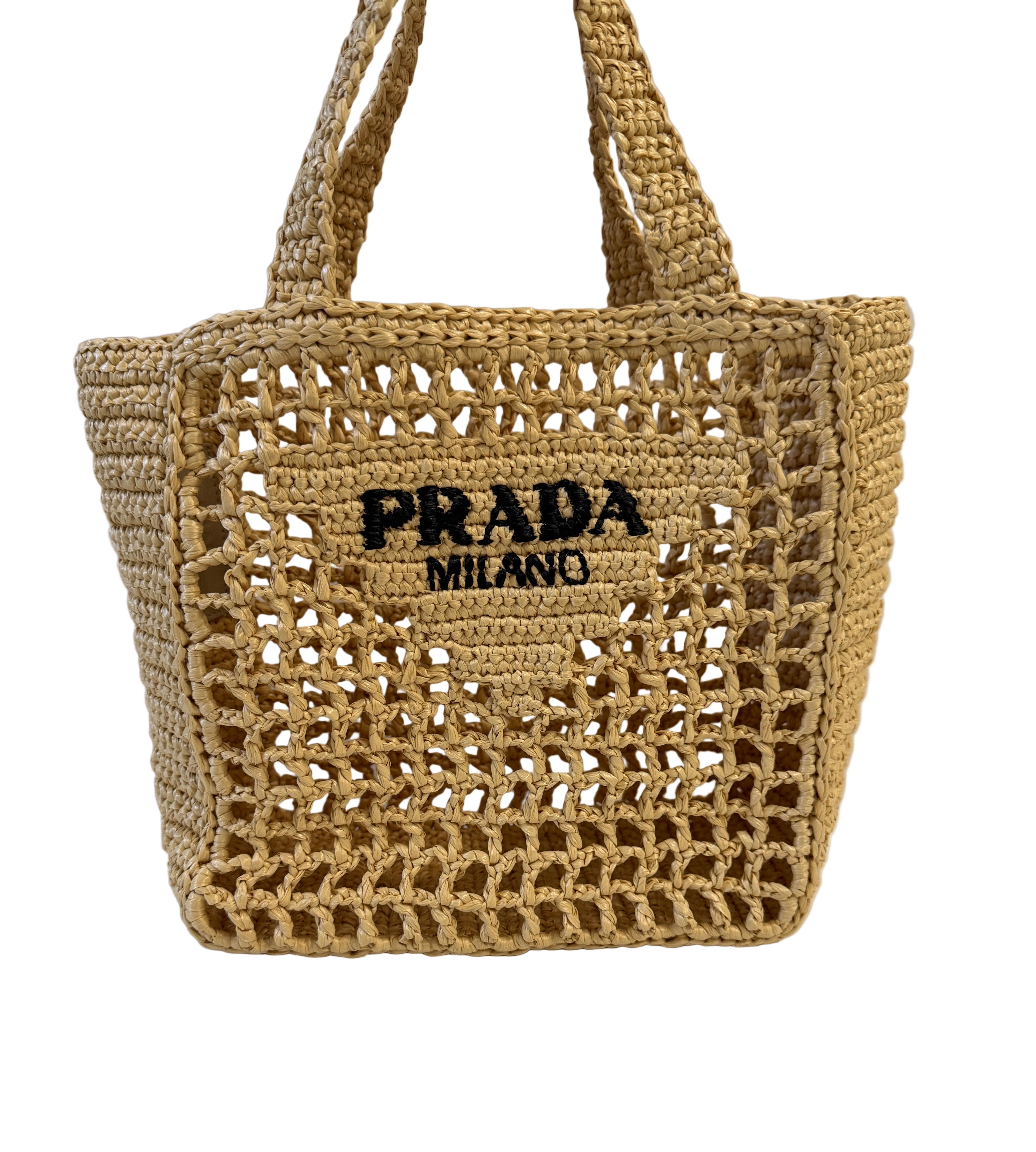 Prada Tan Raffia Crochet Small Tote bag