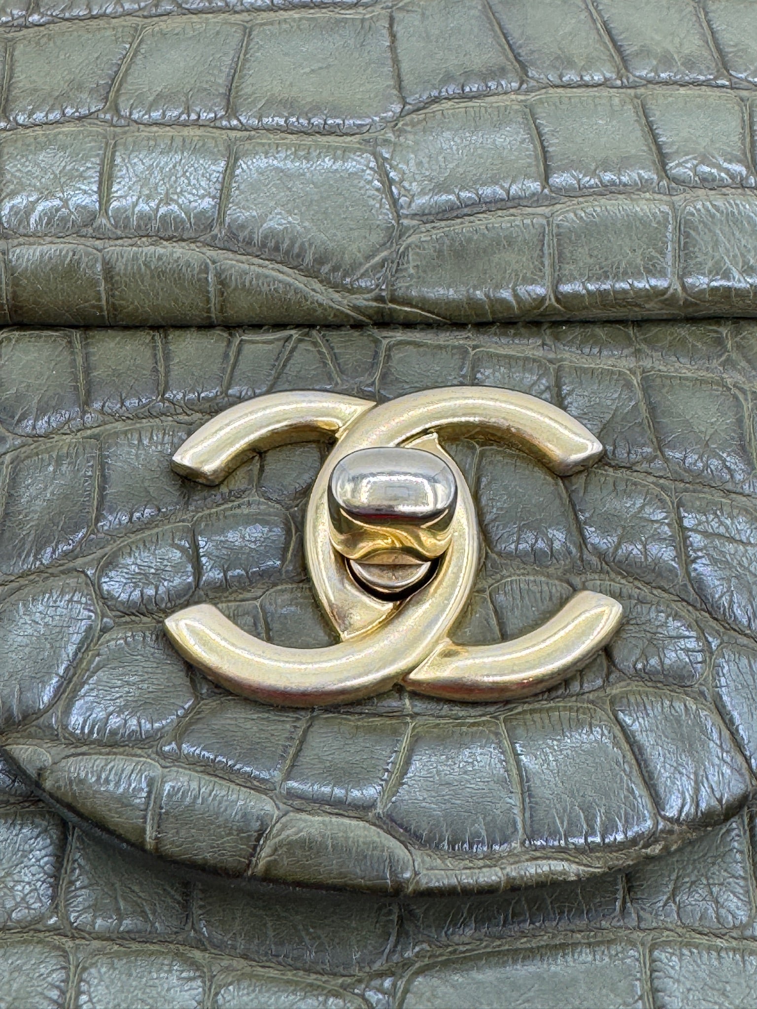 Chanel Matte Khaki Green Alligator Classic Double Flapbag
