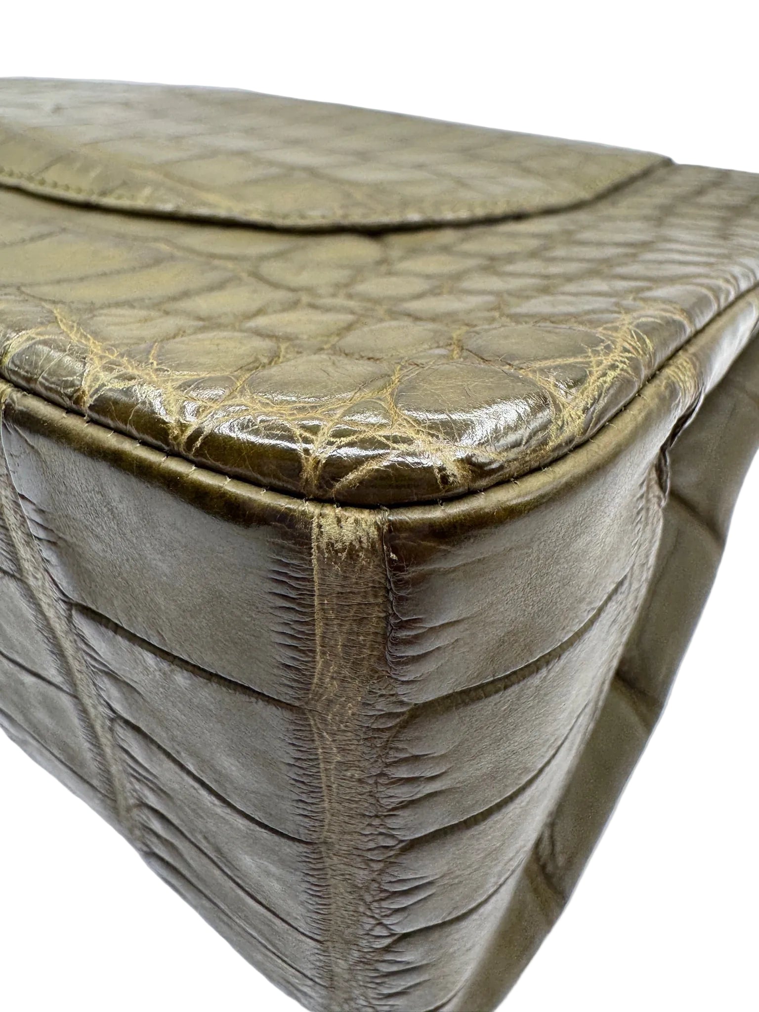 Chanel Matte Khaki Green Alligator Classic Double Flapbag