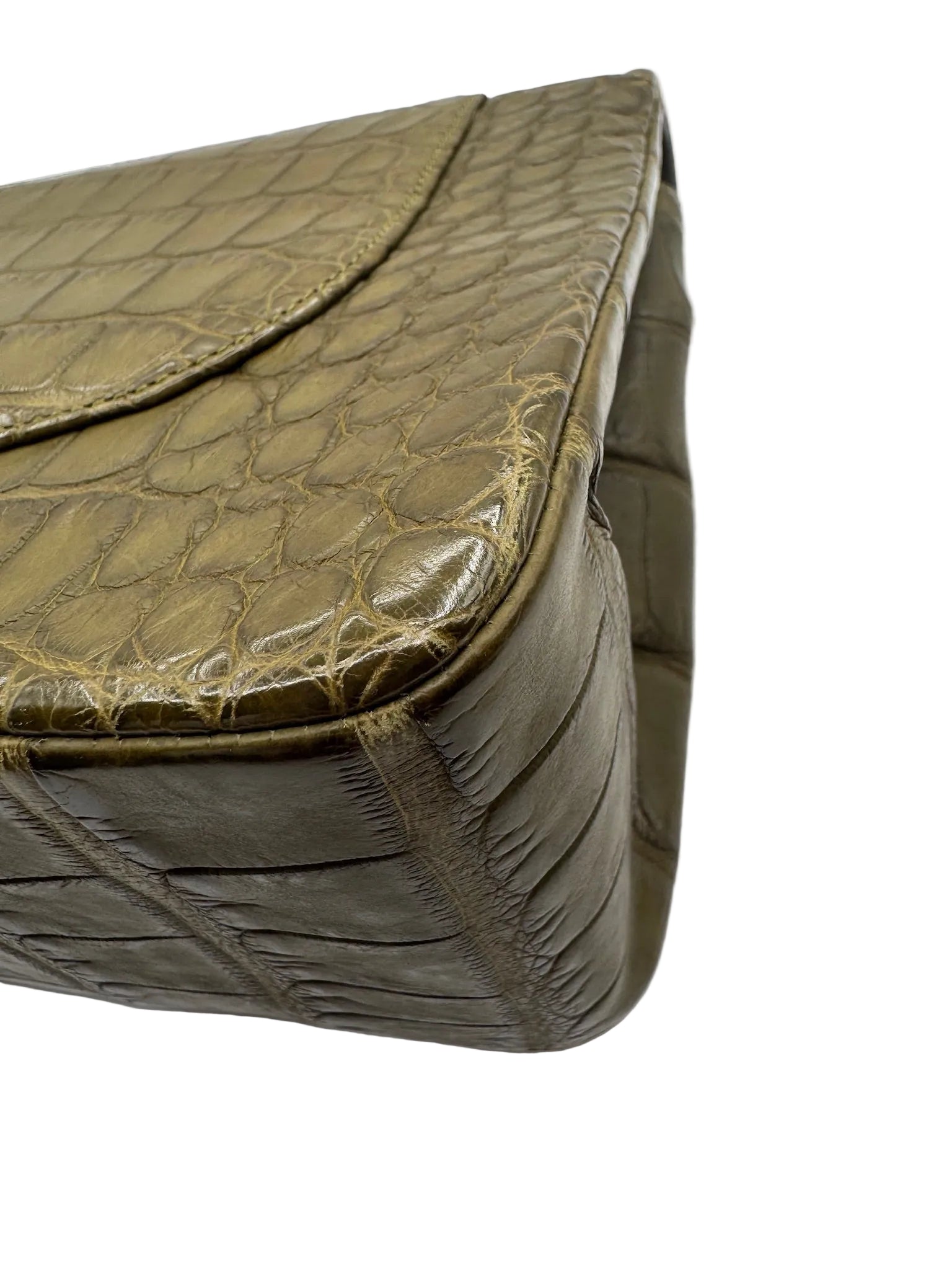 Chanel Matte Khaki Green Alligator Classic Double Flapbag