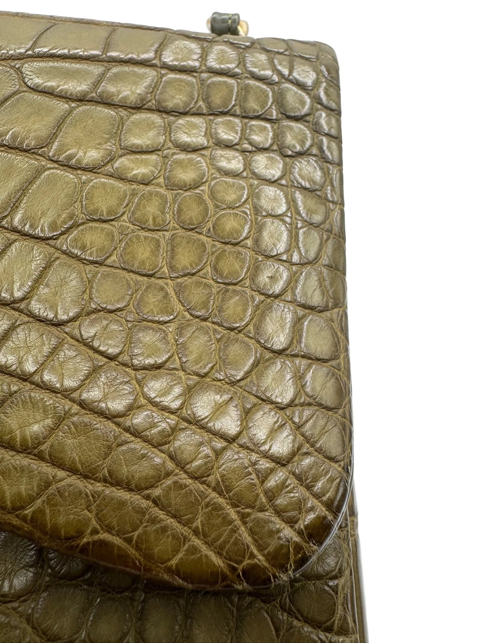 Chanel Matte Khaki Green Alligator Classic Double Flapbag