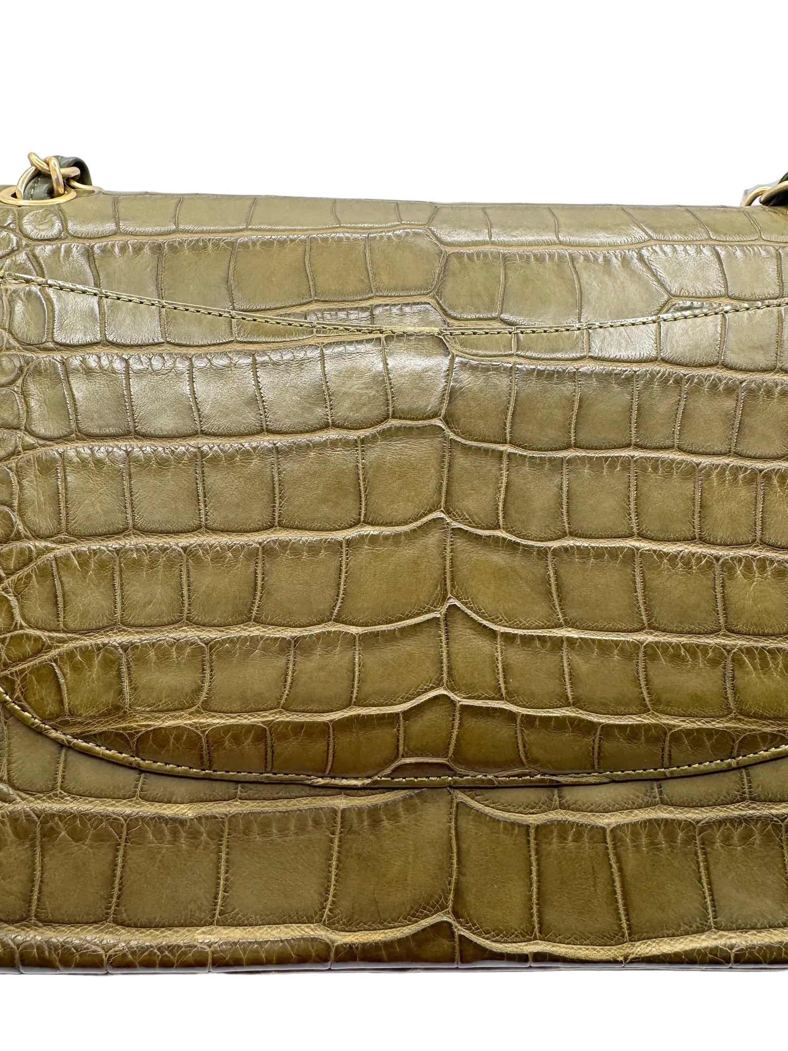 Chanel Matte Khaki Green Alligator Classic Double Flapbag