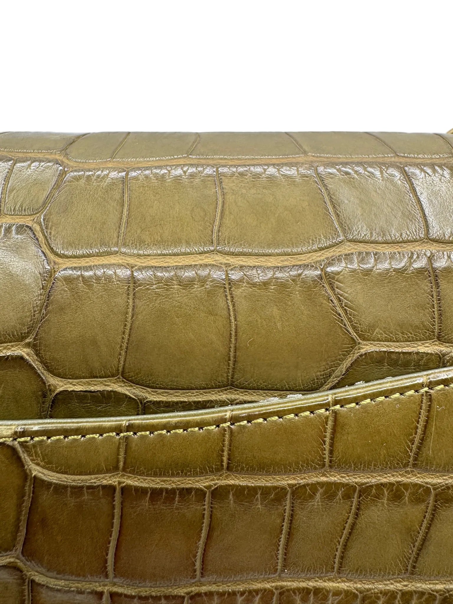 Chanel Matte Khaki Green Alligator Classic Double Flapbag