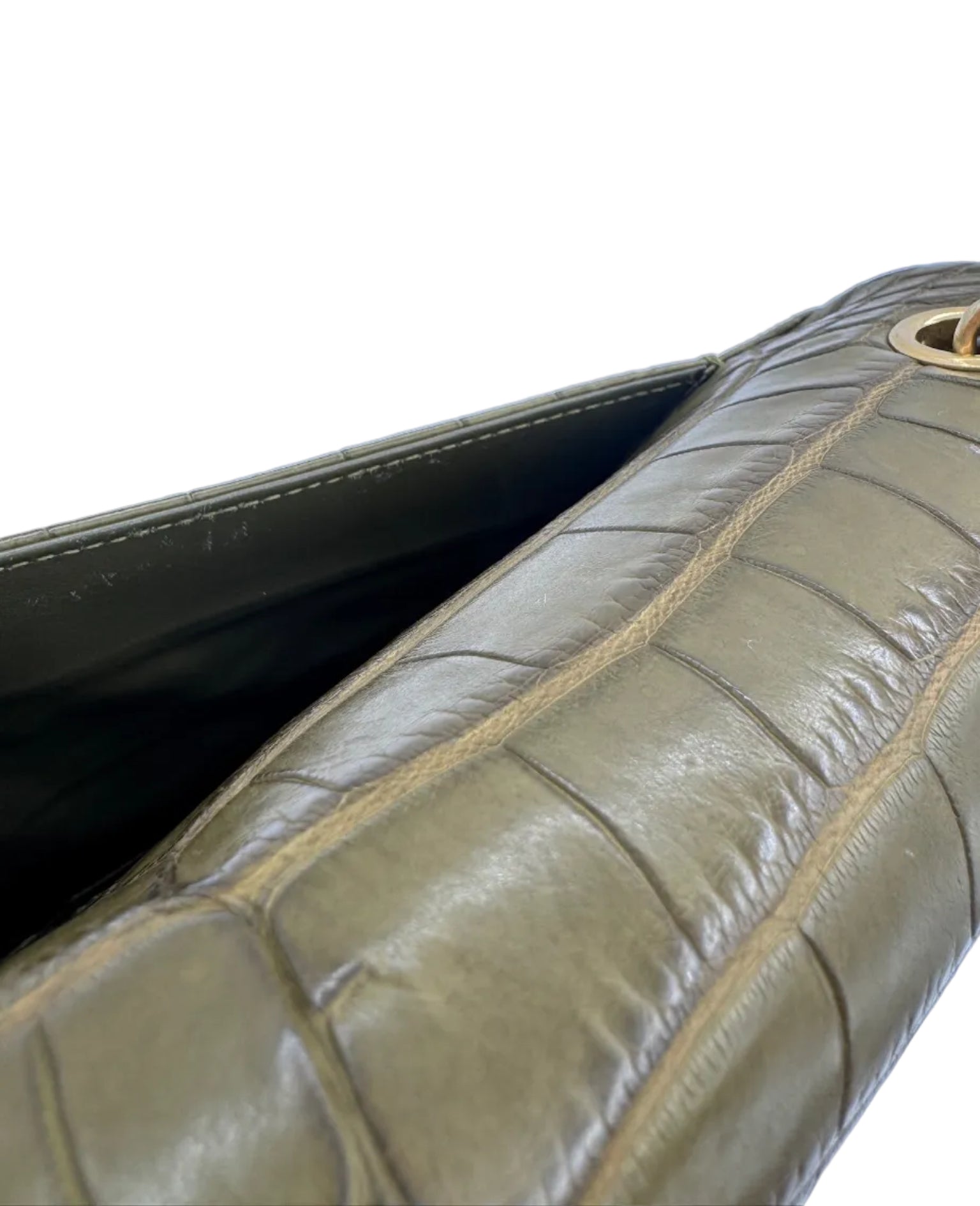 Chanel Matte Khaki Green Alligator Classic Double Flapbag