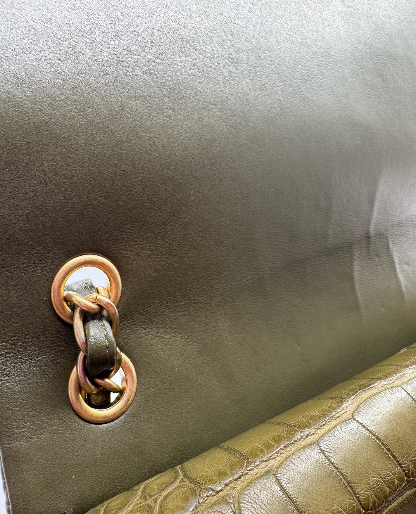 Chanel Matte Khaki Green Alligator Classic Double Flapbag