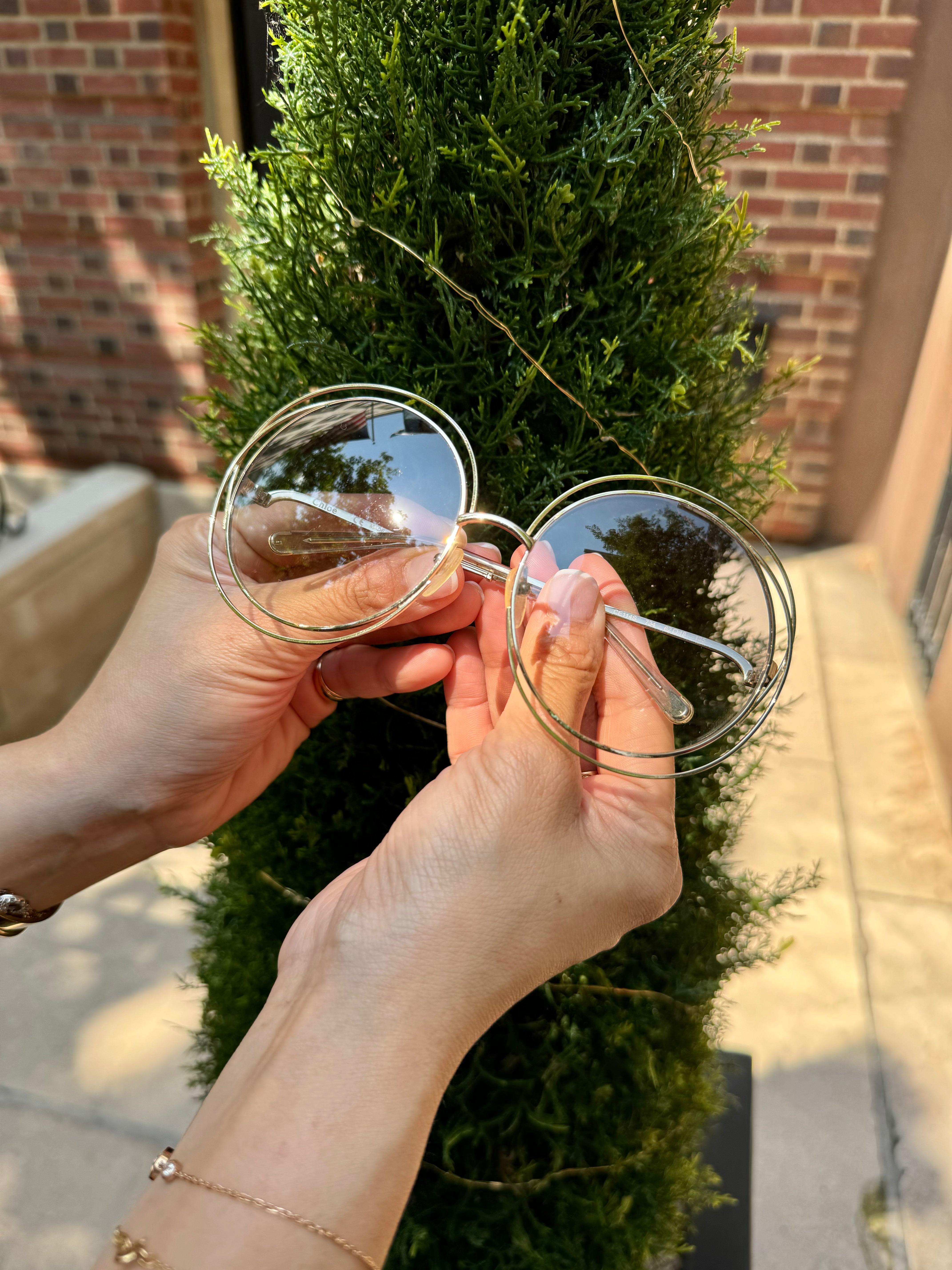 Chloe Round Gold Sunglasses with Gray Lenses