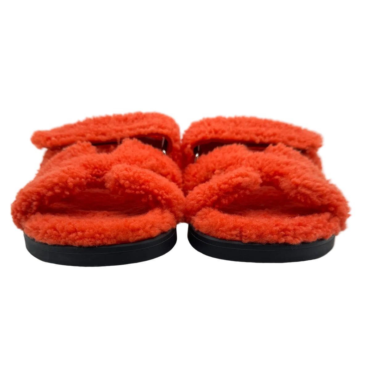 Hermès Orange Shearling Chypre Sandal